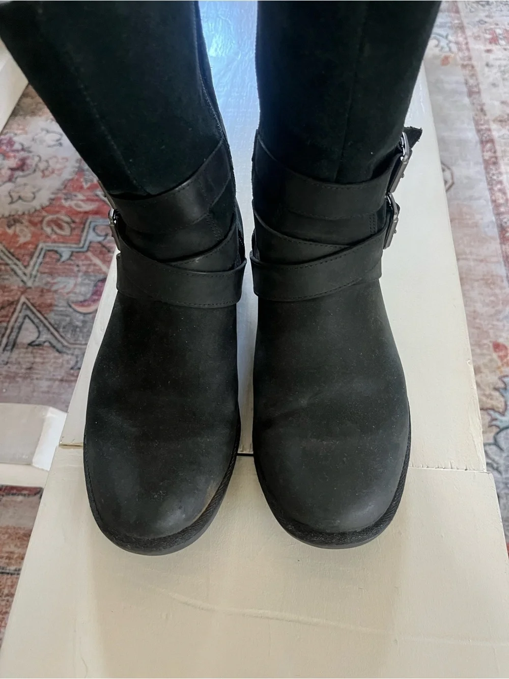 UGG Black Faux-Suede Shearling-Lined Winter Zip Boots
